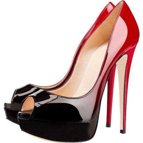 Spring new fish mouth gradient color stiletto super high heel banquet dress womens single shoes large size sexy women sandals