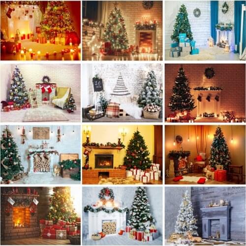 SHENGYONGBAO Vinyl Christmas Day Photography Backdrops Prop Christmas Tree Fireplace Photographic Background Cloth 21710CHM-002