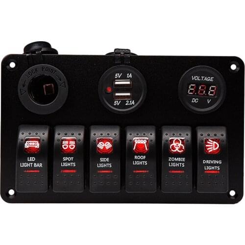 Waterproof Car Boat Switch Panel 12~24 V + USB Charging Port +LED Rocker Control Switch Panel Circuit Breaker Digital Voltmeter