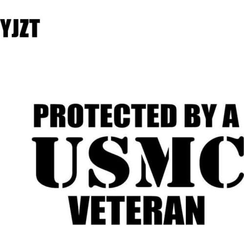 YJZT 14.3CM*8.1CM Protected By USMC Veteran Vinyl Decal Funny Car Sticker Black/Silver C3-0088