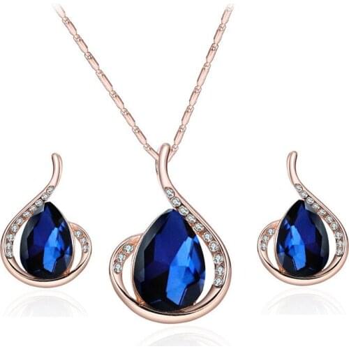 Fooderwerk Jewelry European And American Water Drops Full Of Crystal Necklace Earrings Two-piece Set Bride Wedding Jewelry Set