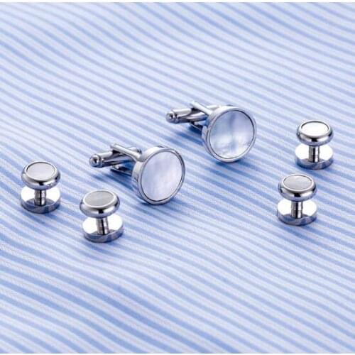 10sets/lot Natural Sea Shell Cufflinks Collar Studs 6pcs Set Tuxedo Cuff Links Button Stud Set Mens Jewelry Accessory