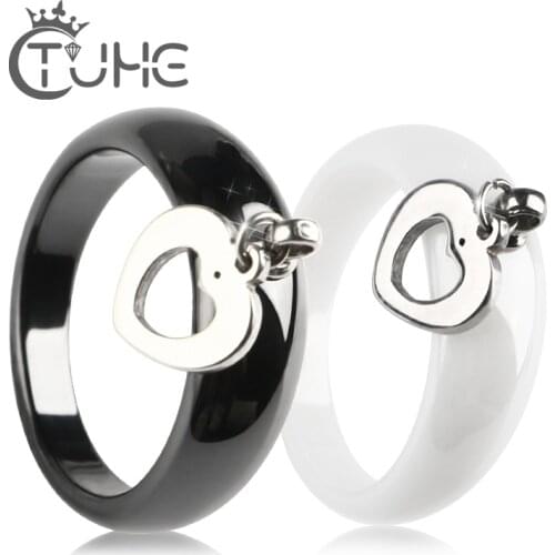 New Arrival Personality Lovely Heart Anel Female Ring Women Wedding Steel Ceramic Engagement Jewelry Size 6 7 8 9