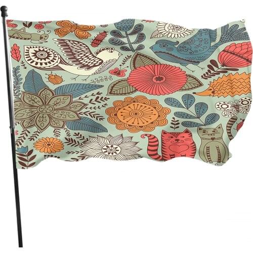 Animals Flowers Garden Flag colorful bird cat woodland garden animal leaves cartoon bee Outdoor Decor Porch Garden Flag Banner