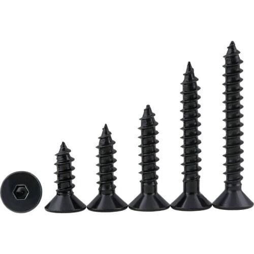 10-20PCS M3 M4 M5 M6 Black 8.8 Flat hex Countersunk Head Hex Self Tapping Screw BK Bolt Flat Head Tapping Screw
