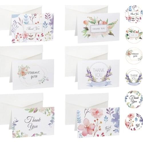 12 Set Fresh Flower Thank You Card Simple Creative Holiday Blessing Card Message Card DIY Card Envelope Sticker Set