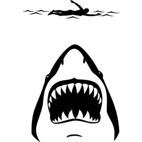 13.8cm*20cm Shark Jaws And Swimmer Interesting Vinyl Car Sticker Decal Black Silver Accessories C11-0295