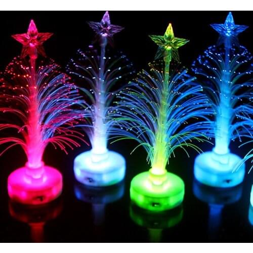 2020 Colored Fiber Optic LED Light-up Mini Christmas Tree with Top Star Battery Powered