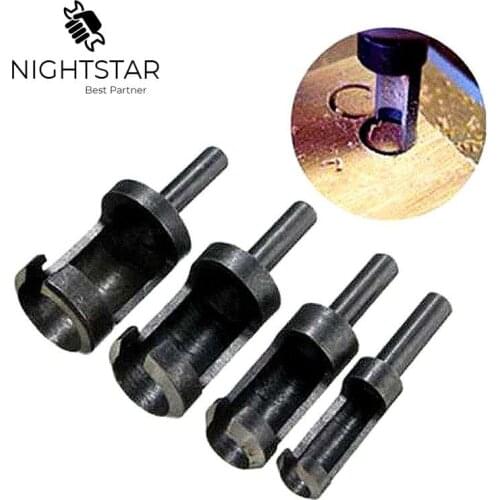 4pcs Carbon Steel Woodworking Round Shank Drill Bit Set 6mm 8mm 13mm 16mm Carpenter Plug Hole Cutter Drill Tools Black