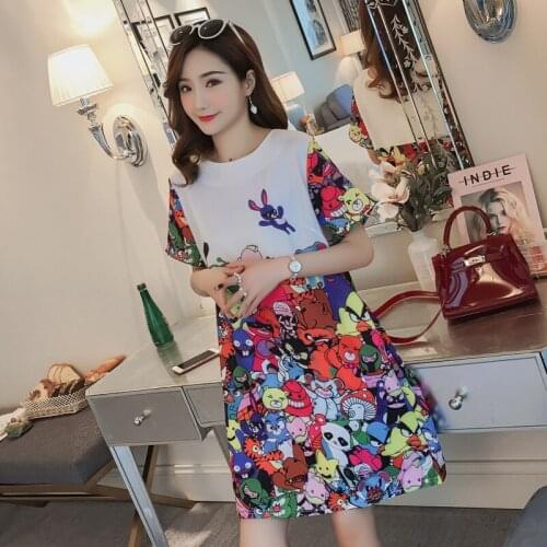 7031# Maternity Clothes Summer Cartoon Printing Chiffon Short Sleeves Loose Stylish Dress Pregnant Women Mom Dress