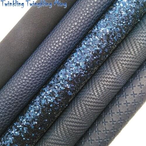 NAVY BLUE Glitter Fabirc, Litchi Faux Leather Fabric, Synthetic Leather Fabric Sheets For Bow A4 8"x11"Twinkling Ming XM459