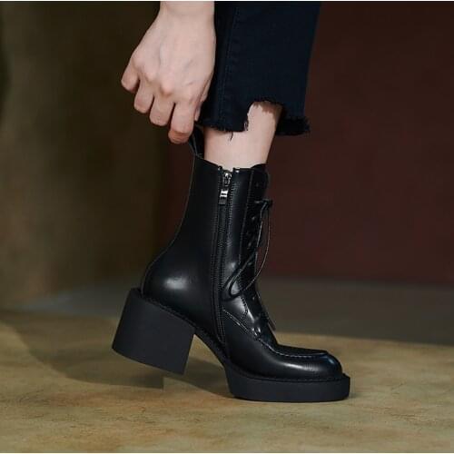 2021 white Winter Women shoes Genuine Leather Women Boots Platform Chunky Boots Women Solid Women Shoes high heel boots
