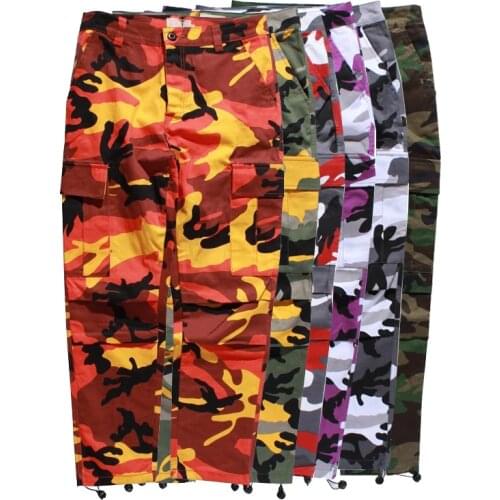 ICPANS Cargo Pants Men joggers Full Length Cotton Pockets Pant Casual orange Red Purple Pink Camo Pants Male Streetwear Trousers
