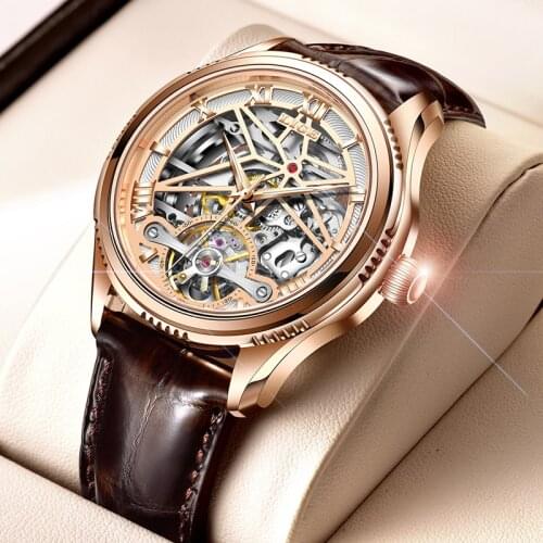 LIGE Men Mechanical Wristwatches Brand Luxury Genuine Leather Automatic Watch Tourbillon Watches SelfWind Waterproof WristWatch