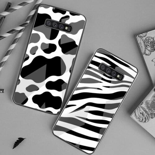 Black and white Dalmatian Cow zebra texture Phone Case Tempered Glass For Samsung S20 Plus S7 S8 S9 S10 Plus Note 8 9 10 Plus
