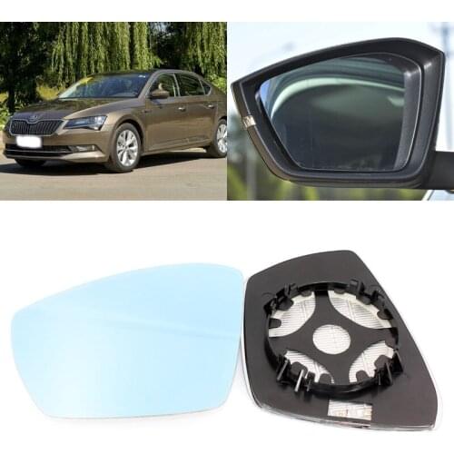 For SKODA SUPERB Car Side View Door Wide-angle Rearview Mirror Blue Glass With Base Heated 2pcs
