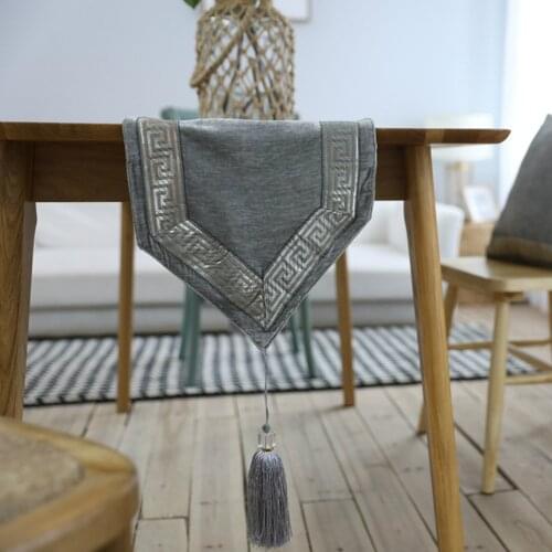 ESSIE HOME Luxury Classic Grey Dark Grey Soft Chenille Velvet Table Runner Table Cloth Embroidery Table Runner Placemat