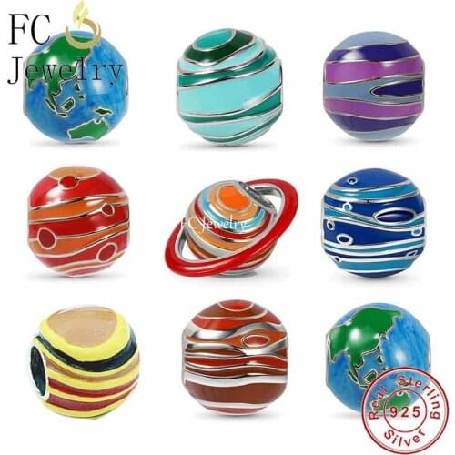 FC Jewelry Fit Original Charm Bracelet 925 Stegling Silver Solar System Planet Color Enamel Bead For Making Women Berloque 2021