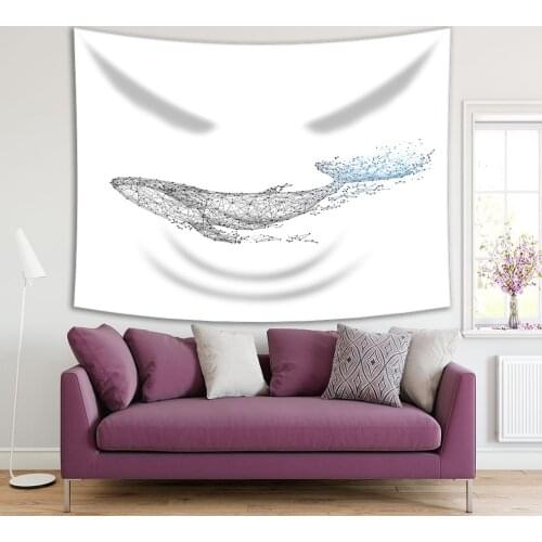 Tapestry Whale Low Poly Wireframe Geometric Pattern Large Marine Animal Modern Artwork Blue Gray