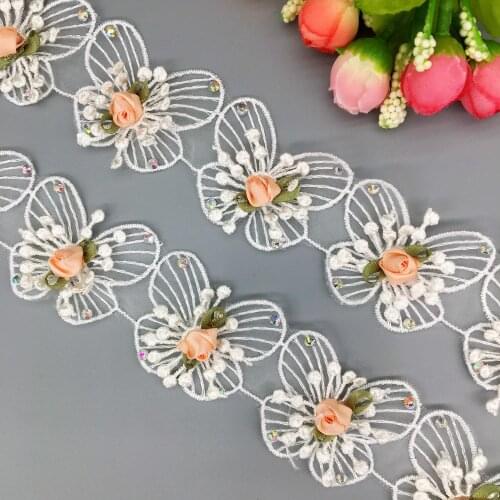 GXINUG 2 Yard Diamond Butterfly Shape Lace Fabric Trim Ribbons DIY Sewing Handmade Embroidered Garment Headdress Decoration