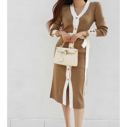 HAYBLST Brand Woman Dress 2020 Sweater Dresses For Womens Clothing New Autumn Long Sleeve Korean Style Plus Size Knitted Clothes