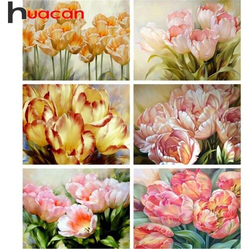 Huacan 5d DIY Diamond Painting Full Square Rhinestones Peony Tulip Diamond Embroidery Beads Sets Mosaic Flower Modular Picture