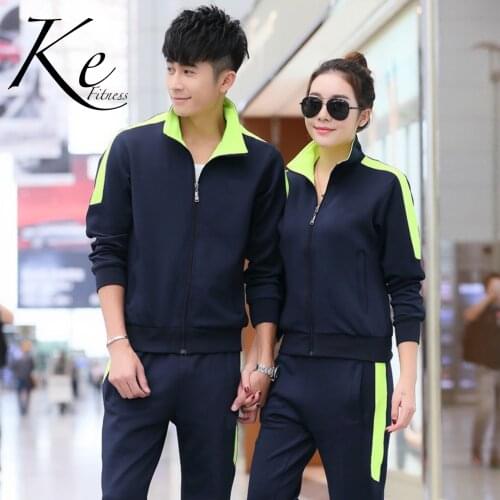 KE New 2020 sportswear man woman tracksuit sport set running couples plus size big extra long sleeve blue green korean silk