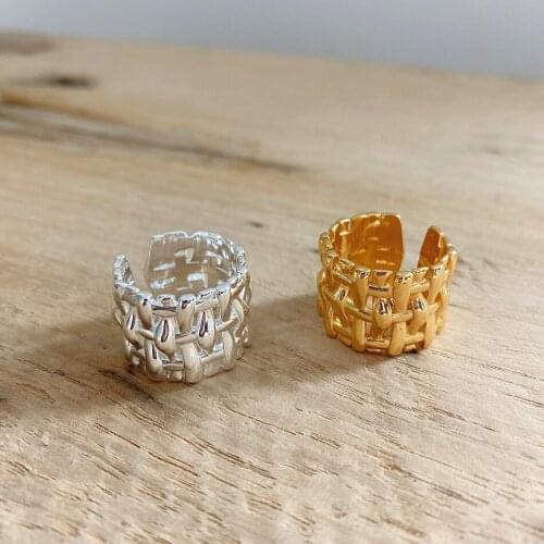 Amaiyllis 925 Sterling Silver Minimalist Bamboo Weave Open Finger Ring Exaggerated Gold Rings For Women Silver 925 Jewelry