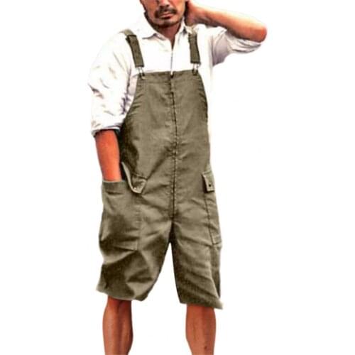 Men Overall Solid Color Large Pockets Shorts Sleeveless Loose Cargo Jumpsuit Romper Short Pants Square Neck Cargo Jumpsuit 3XL