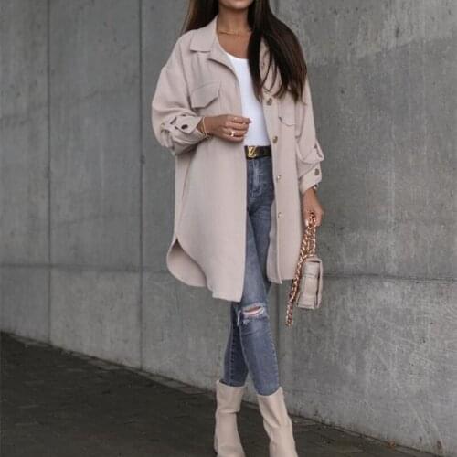 Autumn Turn Down Collar Solid Colors Women Jacket Elegant Single Breasted Pocket Loose Coats Casual Loose Cardigan Streetwears