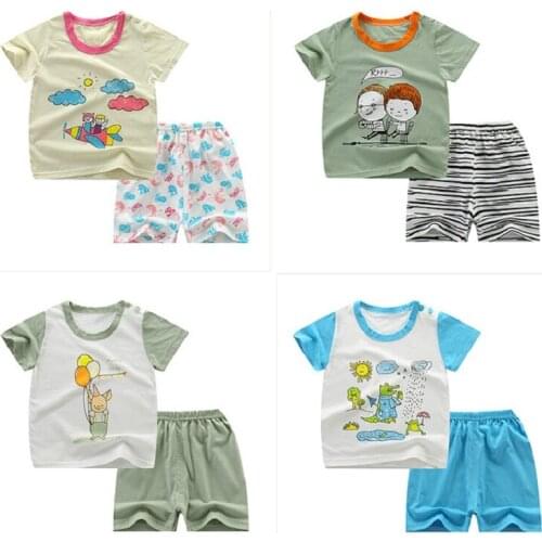 Summer Baby Boys Girls Pajamas Cartoon Tops Shorts Clothes Sets Kids Infantil 100% Cotton 2PCS Childrens Clothing 6M 9M 12M 24M