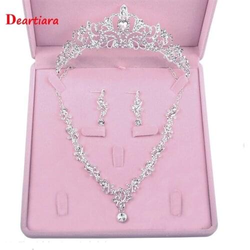 Crystal Princess Tiara Necklace Earrings Wedding Jewlry Set