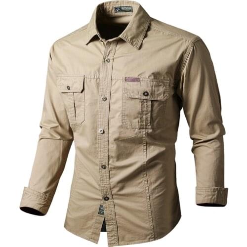 2021 New Single-Breasted 100% Cotton Men Shirt Long Sleeve Business Casual Fashion Solid Color Men Shirt Slim Cargo Shirt Men