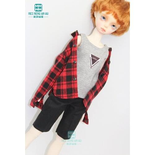 Clothes for doll fit 43cm 1/4 BJD accessories fashion Plaid casual shirt black, green, red