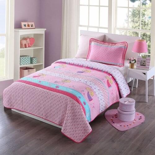 Soft Kids Bedspread Quilt Set 2pcs Coverlet Flowers Applique Quilts Embroidered Bed Covers Twin Size Girls Bedding Blanket