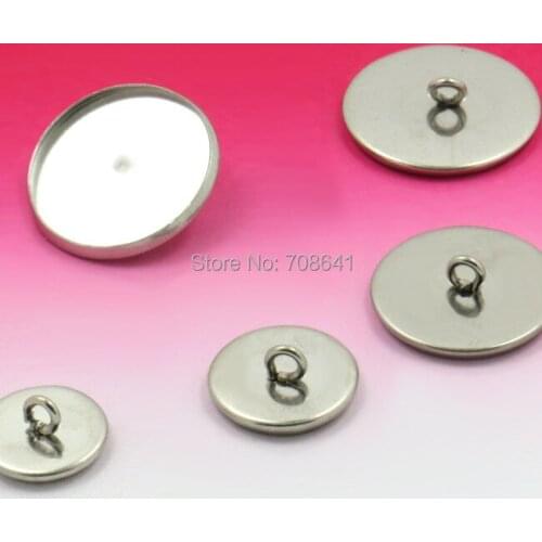 Blank Stainless Steel Round Bezel tray with a Loop Back Bases Settings Cameo Connectors Metal Buttons Caps DIY Findings