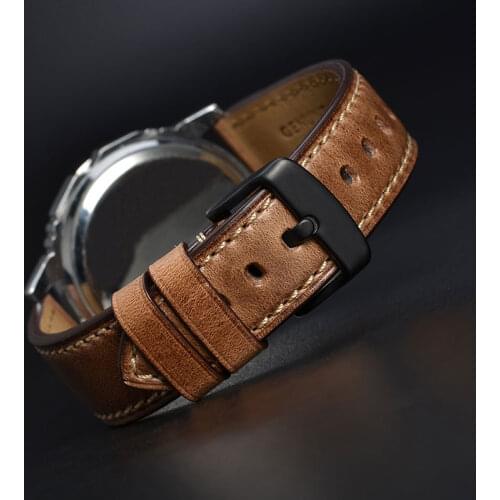 BISONSTRAP Watch Strap 18mm 19mm 20mm 21mm 22mm 23mm 24mm with Black Buckle, Horween Leather Watchband Men Women Luxury Wristban