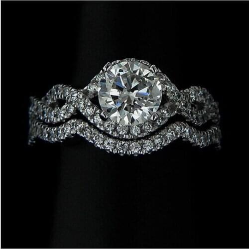 Luxury Jewelry Wish Hot Sale 10kt White Gold Filled Round Cut Clear AAA CZ Zirconia Wedding Bridal Couple Rings for Lover Gift