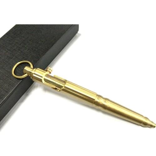 1PC EDC Self-defense Brass Pen Hand Machine Gun Pen Creative Copper Retro Bronze Bolt Bolt Tactical Pen Hanging Ring Outdoor Pen