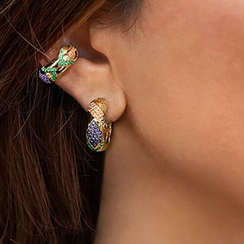 Itenice Bohemian Style Rhinestone Earmuffs Earrings Ladies Multicolor Small Earrings Without Pierced Ears Bridal Wedding Jewelry