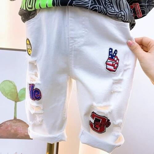 4-9 Y Baby Boys Shorts 2021 Summer New Kids Fashion Casual Short Pants Korean Broken Hole Embroidery Cropped Trousers For Boys