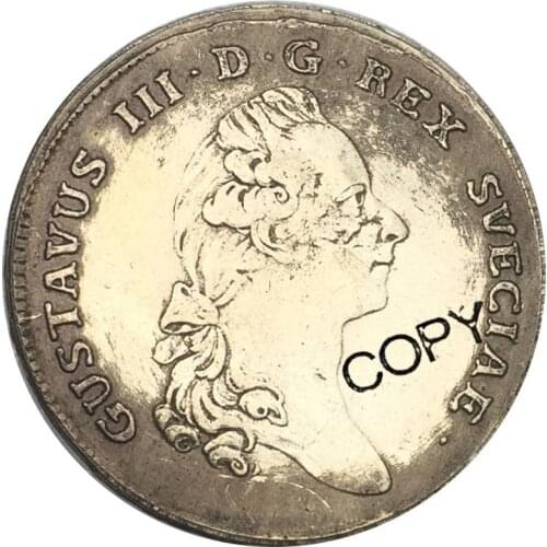 Sweden 1 Riksdaler Gustav III 1781 OL IR D Brass Plated Silver Copy Coin Commemorative COINS