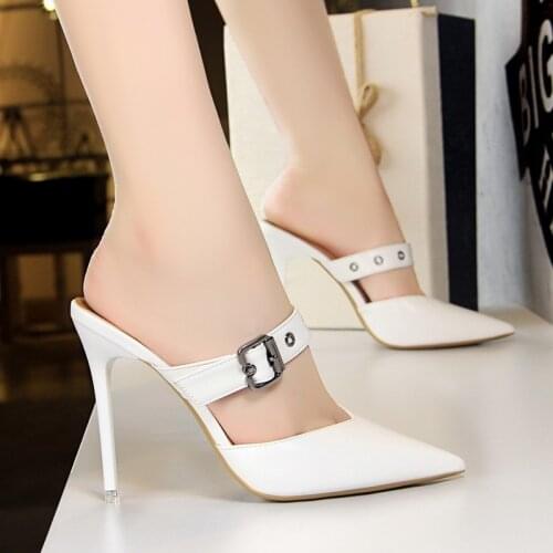 Women Shoes Pumps Pointed Toe Hollow Word band 10.5CM thin High Heels Boat Wedding Dress Office Party Shoes