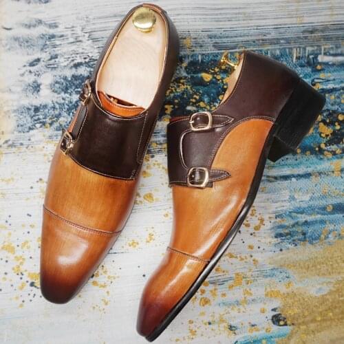 Fashion Brand Men Leather Shoes Brown Mix Black Luxury Man Loafers Slip on Formal Men Dress Shoe Wedding Office Men Casual Shoes