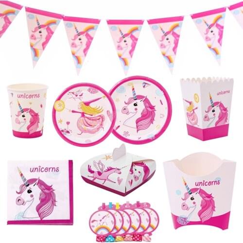 Cartoon unicorn theme party Disposable tableware plate cup napkin baby shower kids boy girl birthday party decoration supplies