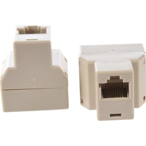 Top quality 2 Pcs 3 Way RJ45 LAN Network Ethernet Splitter Connector khaki