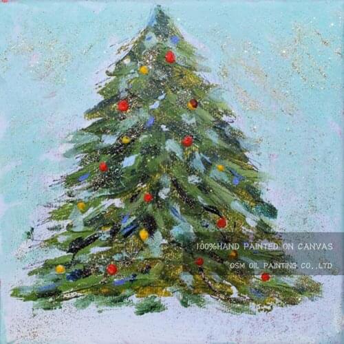 Top Artist Hand-painted High Quality Modern Christmas Tree Oil Painting for Wall Decoration Christmas Tree Decorative Painting