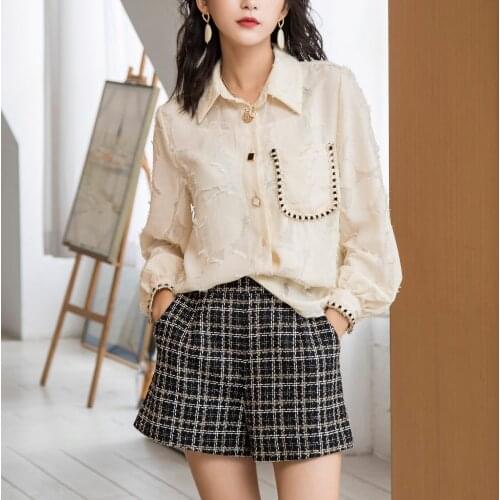 Johnature Fashion Women Clothing Tops 2021 Autumn New Three-dimensional Decoration Turn-down Collar Thin Pockets Female Shirts