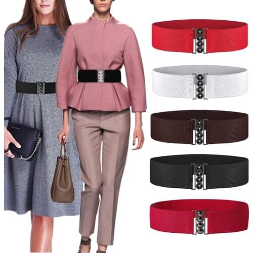 Women Elastic Belt Wide Dress Waist Belt GLRSBUTY 2019 Stretch Elastic Wide Corset Waist by Fashion Metal Buckle for Skrit Pants