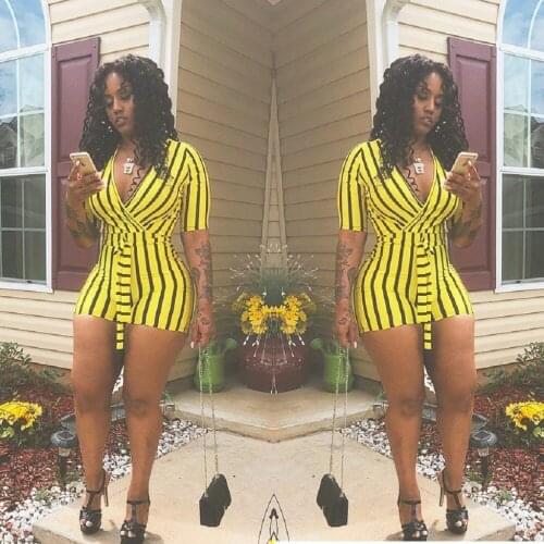 Striped Print Hot Design Women Sexy Summer Short Rompers Women Jumpsuits